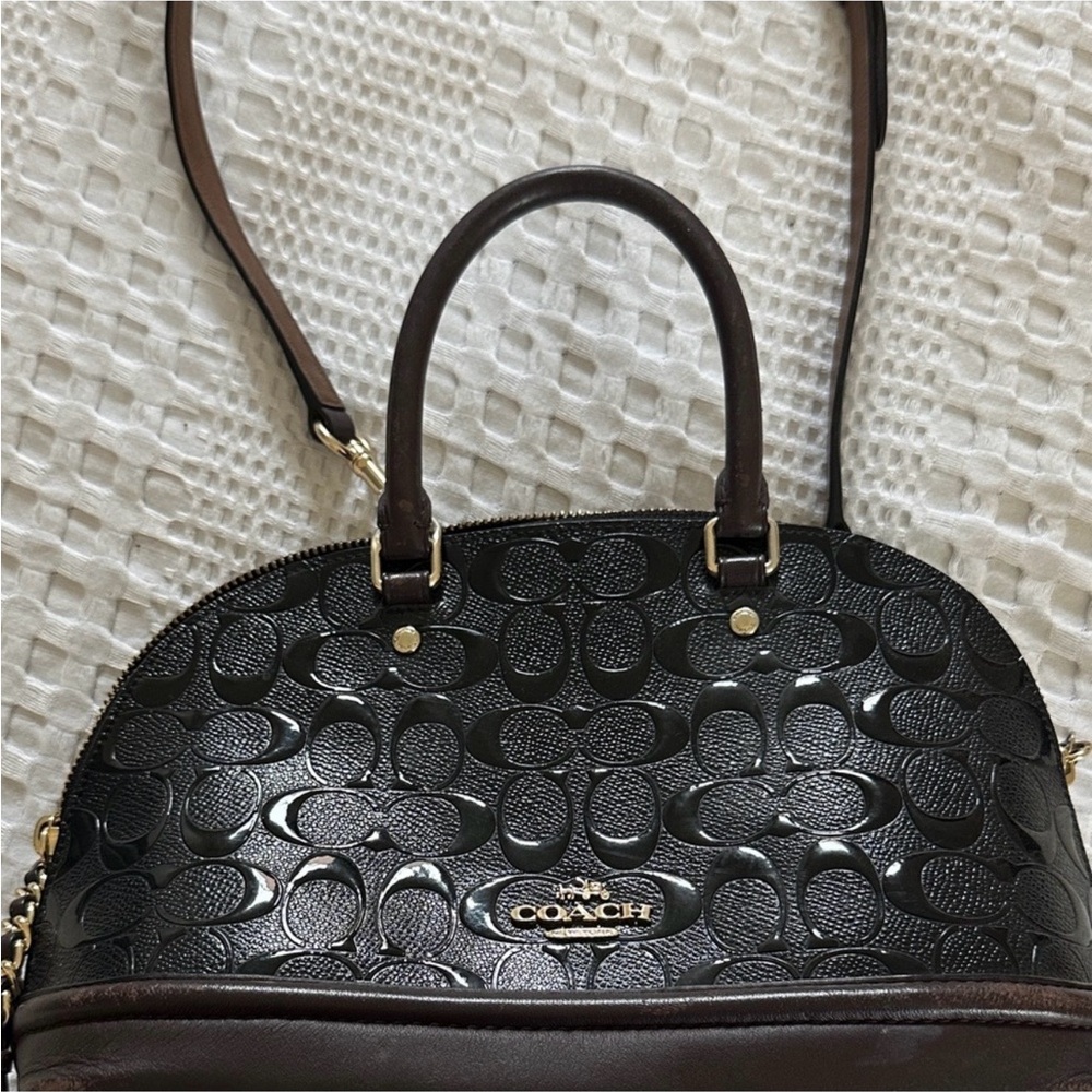 Coach Embossed Black and Brown Shoulder Bag